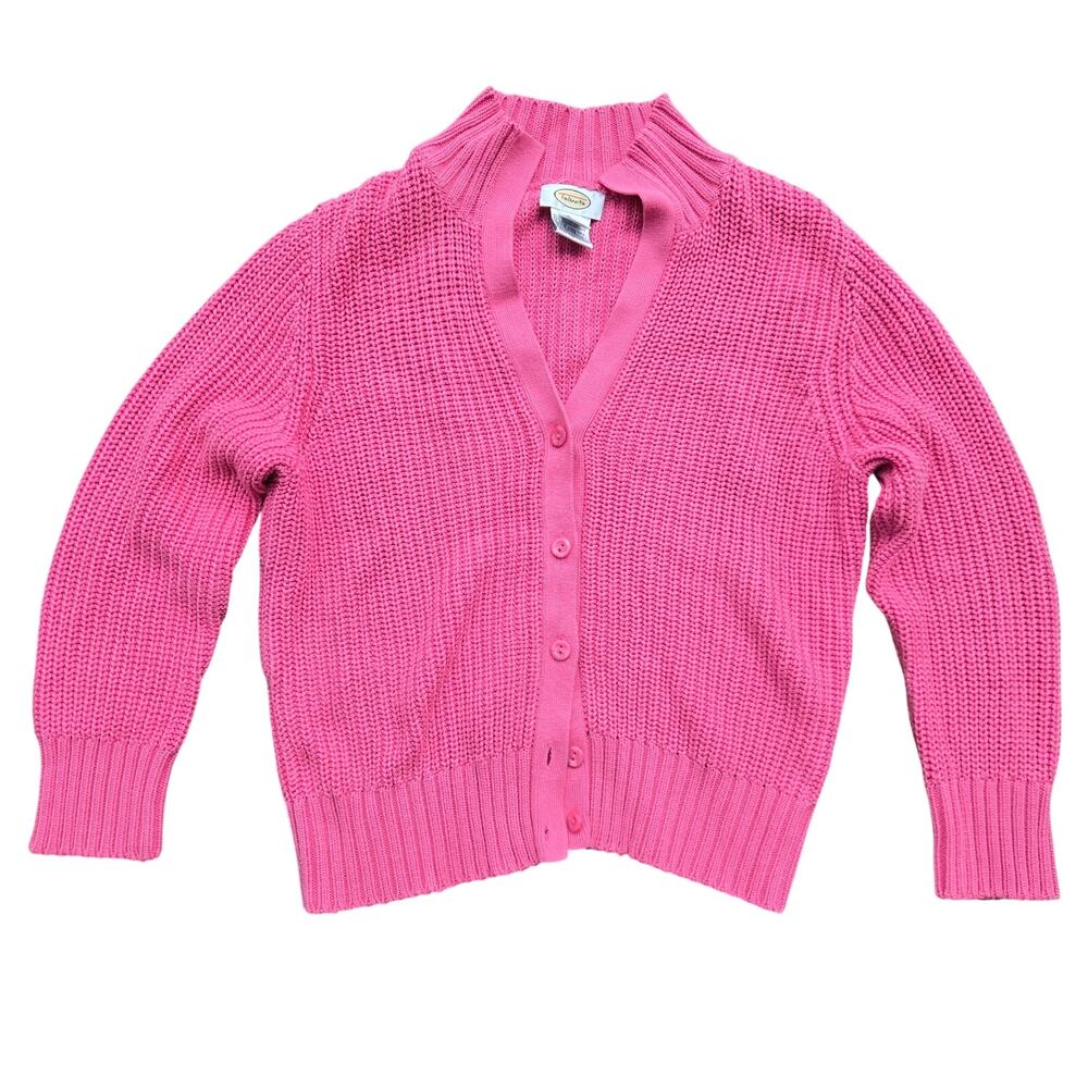 Talbots Womens Vintage 90s Preppy Classic Chunky Knit Mock Neck Cardigan M Pink